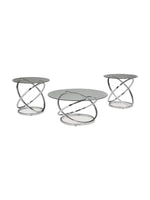 Ensemble de trois tables basses TOCO Meubles avec plateaux en verre trempé et pieds entrelacés en chrome brillant