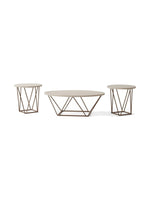 Ensemble de trois tables basses Tarica TOCO Meubles avec plateaux blancs et pieds métalliques géométriques