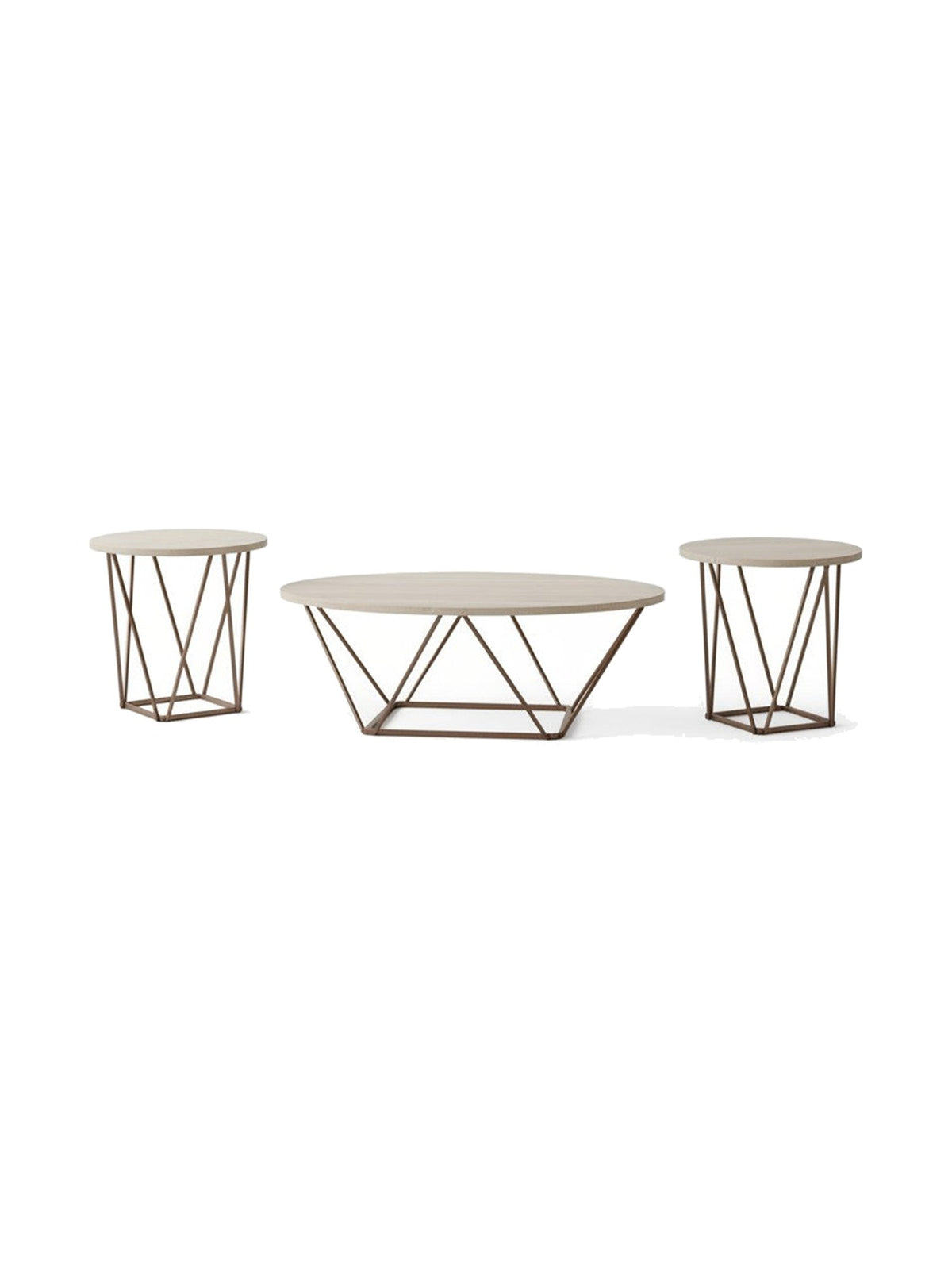 Ensemble de trois tables basses Tarica TOCO Meubles avec plateaux blancs et pieds métalliques géométriques