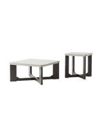 Ensemble de tables Toki TOCO Meubles, trois tables basses gigognes bicolores avec plateaux gris et pieds en bois noir