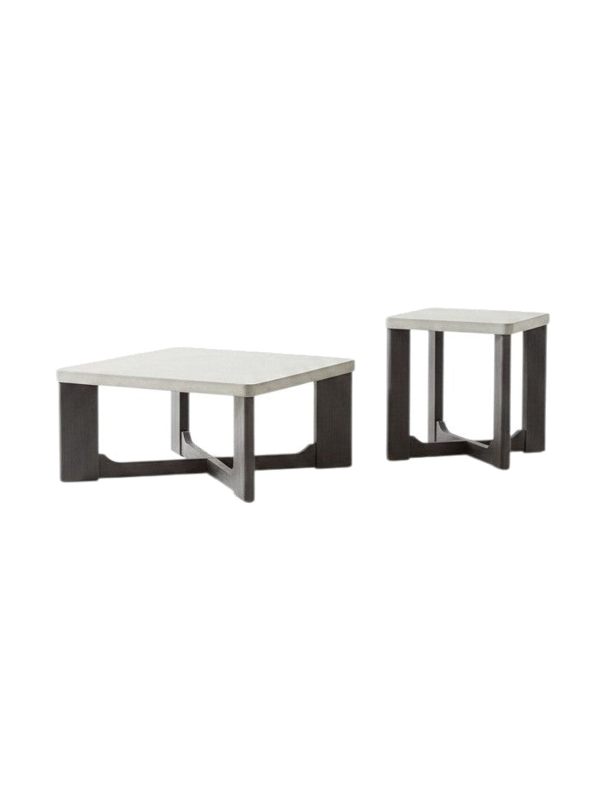 Ensemble de tables Toki TOCO Meubles, trois tables basses gigognes bicolores avec plateaux gris et pieds en bois noir