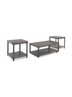 Ensemble de trois tables basses TOCO Meubles Wilma avec plateaux gris effet bois et structure en métal noir