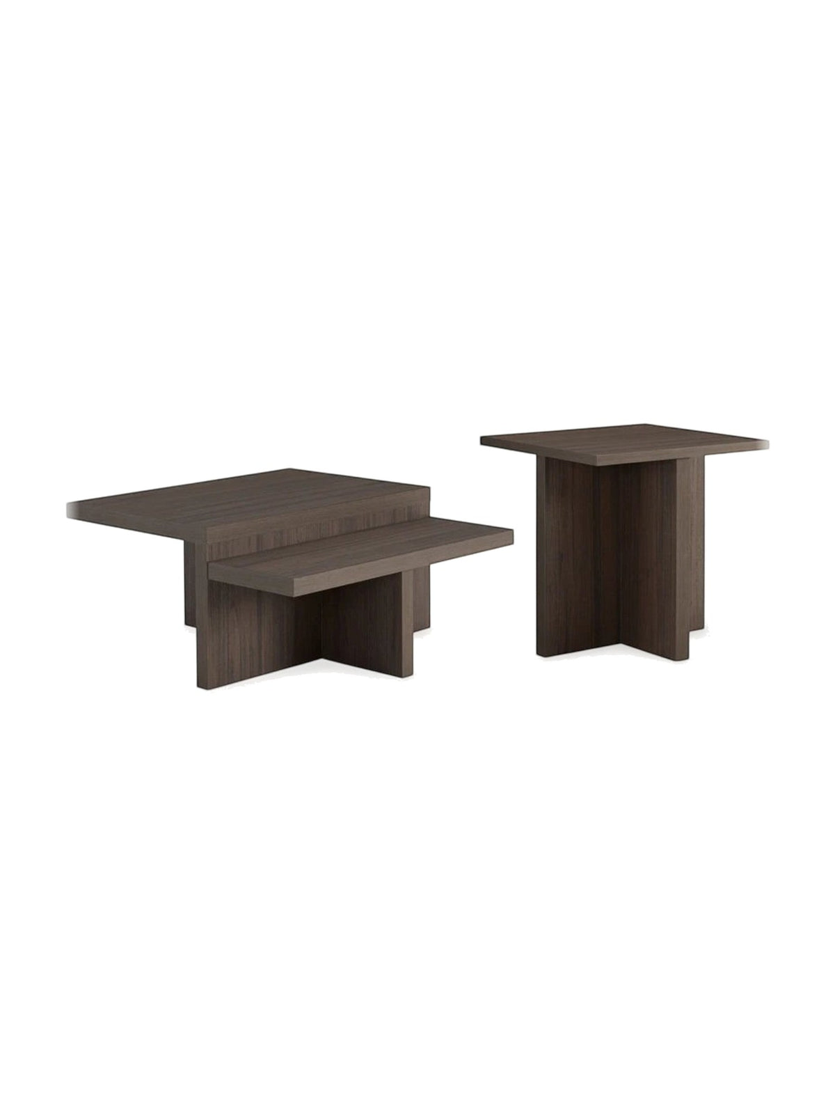 Ensemble de deux tables basses TOCO Meubles Zendex en bois brun au design minimaliste et géométrique