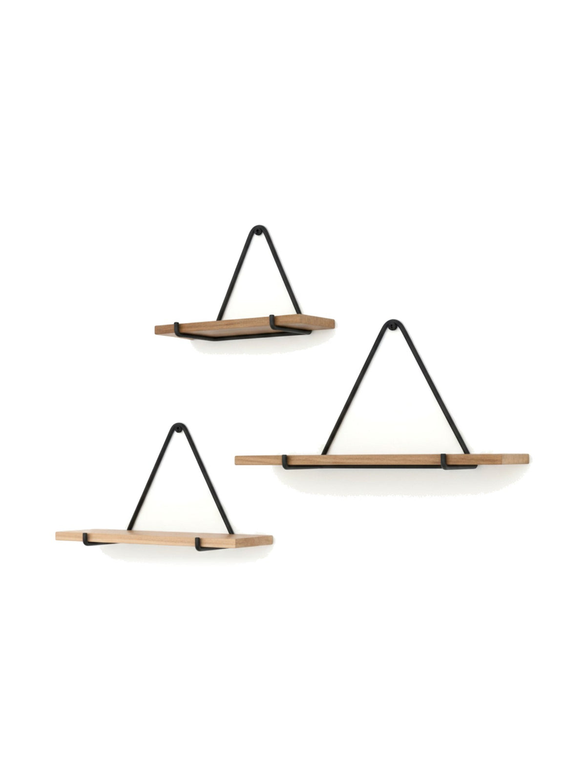 Ensemble de 3 étagères suspendues TOCO Meubles en bois naturel et métal noir au design triangulaire contemporain