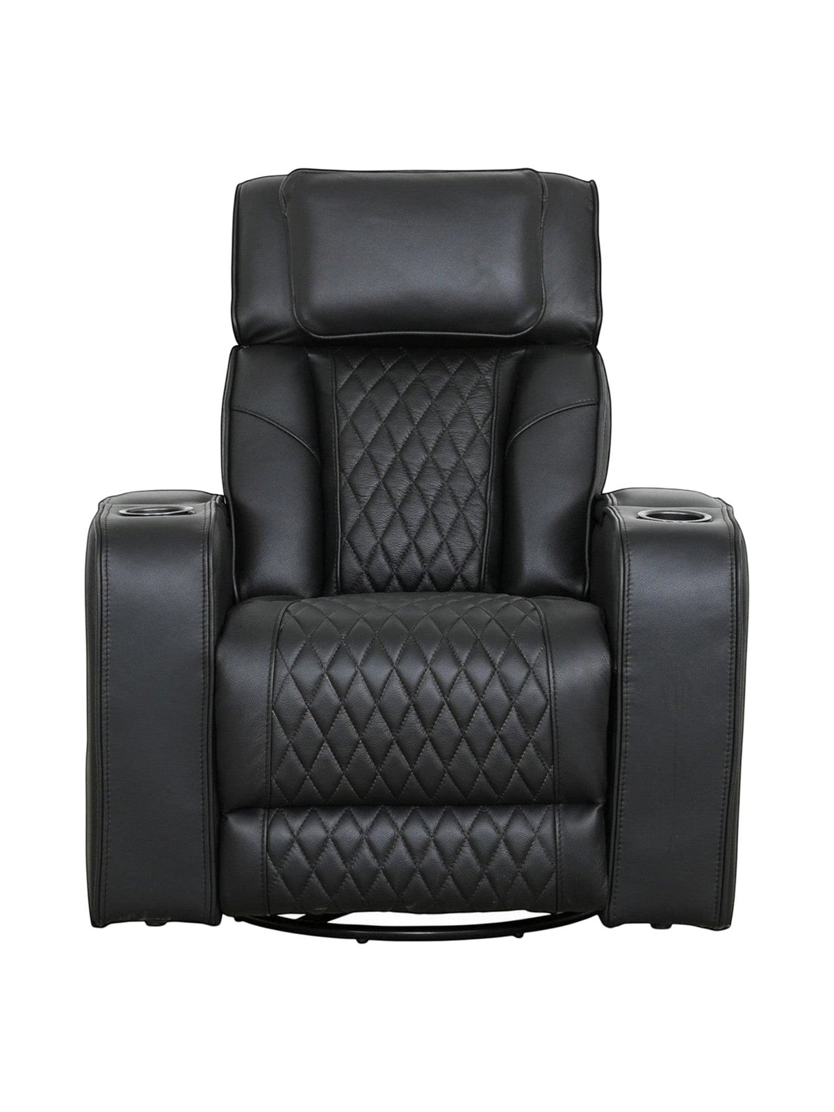Fauteuil inclinable TOCO Meubles Warren en similicuir noir avec dossier matelassé et porte-gobelets intégrés