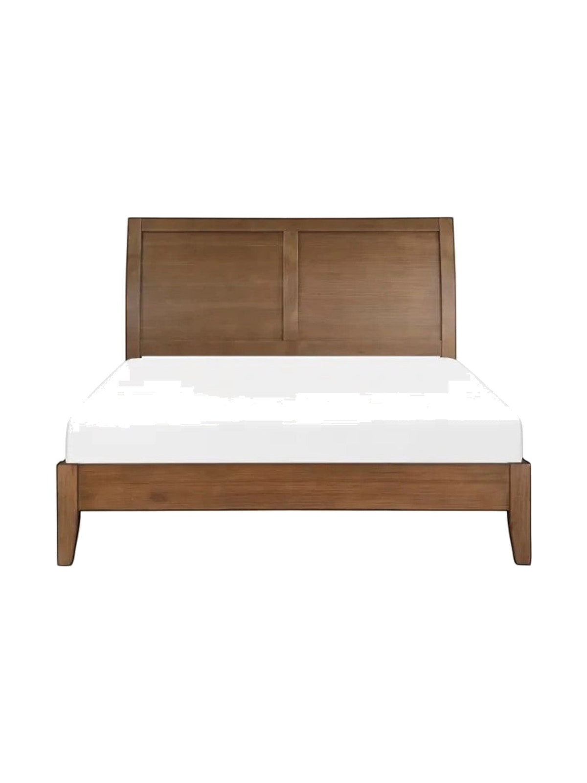 Lit plateforme queen TOCO Meubles Antoine en bois brun clair brossé avec tête de lit style traîneau