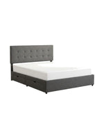 Grand lit TOCO Meubles Bianca gris capitonné avec quatre tiroirs de rangement intégrés et tête de lit moderne