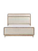 Grand lit Bonnie TOCO Meubles en bois de chêne naturel avec tête et pied de lit rembourrés en tissu chenille beige