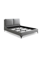 Lit plateforme TOCO Meubles Camille gris en similicuir avec tête de lit rembourrée et pieds en acier noir
