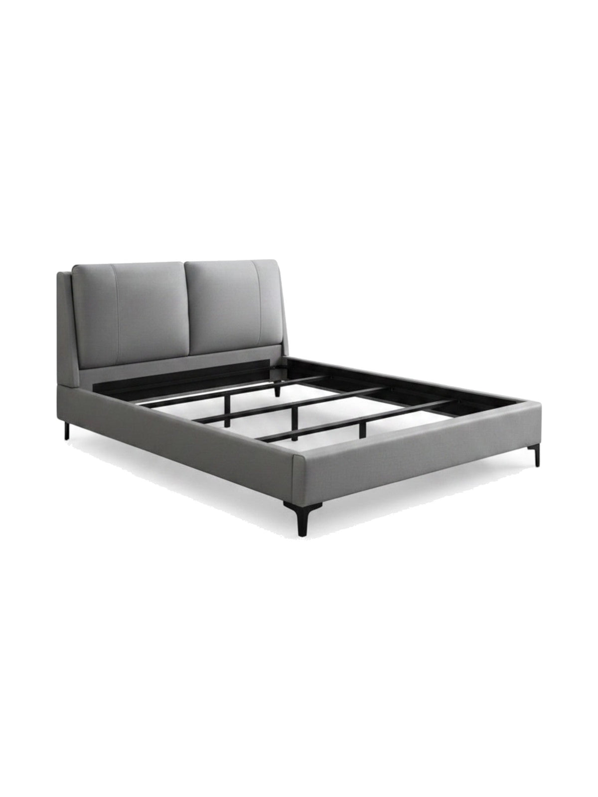 Lit plateforme TOCO Meubles Camille gris en similicuir avec tête de lit rembourrée et pieds en acier noir