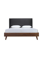 TOCO Meubles Grand Lit Cesar, lit plateforme moderne gris foncé effet lin avec tête de lit rembourrée et cadre imitation noyer.