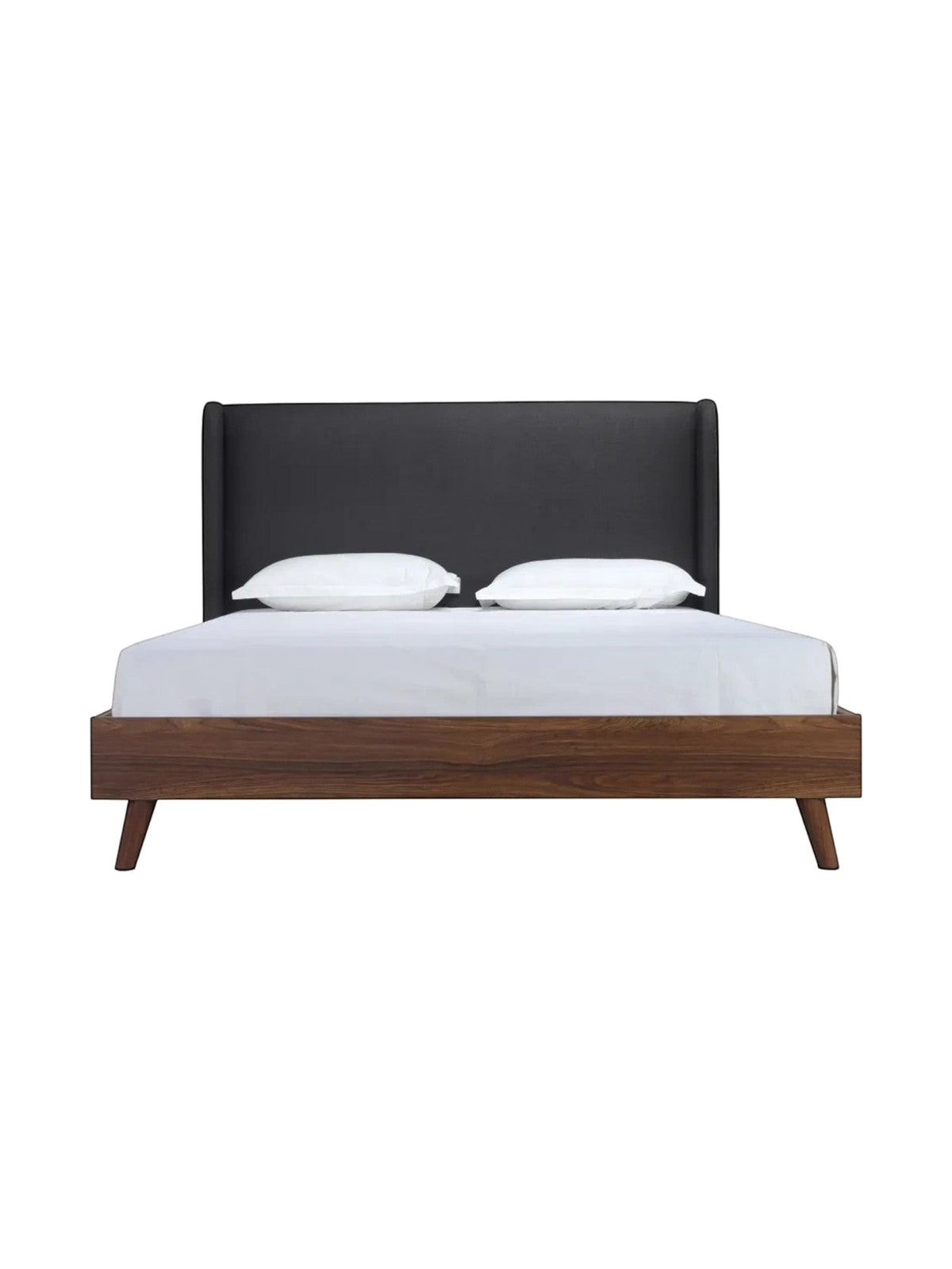 TOCO Meubles Grand Lit Cesar, lit plateforme moderne gris foncé effet lin avec tête de lit rembourrée et cadre imitation noyer.