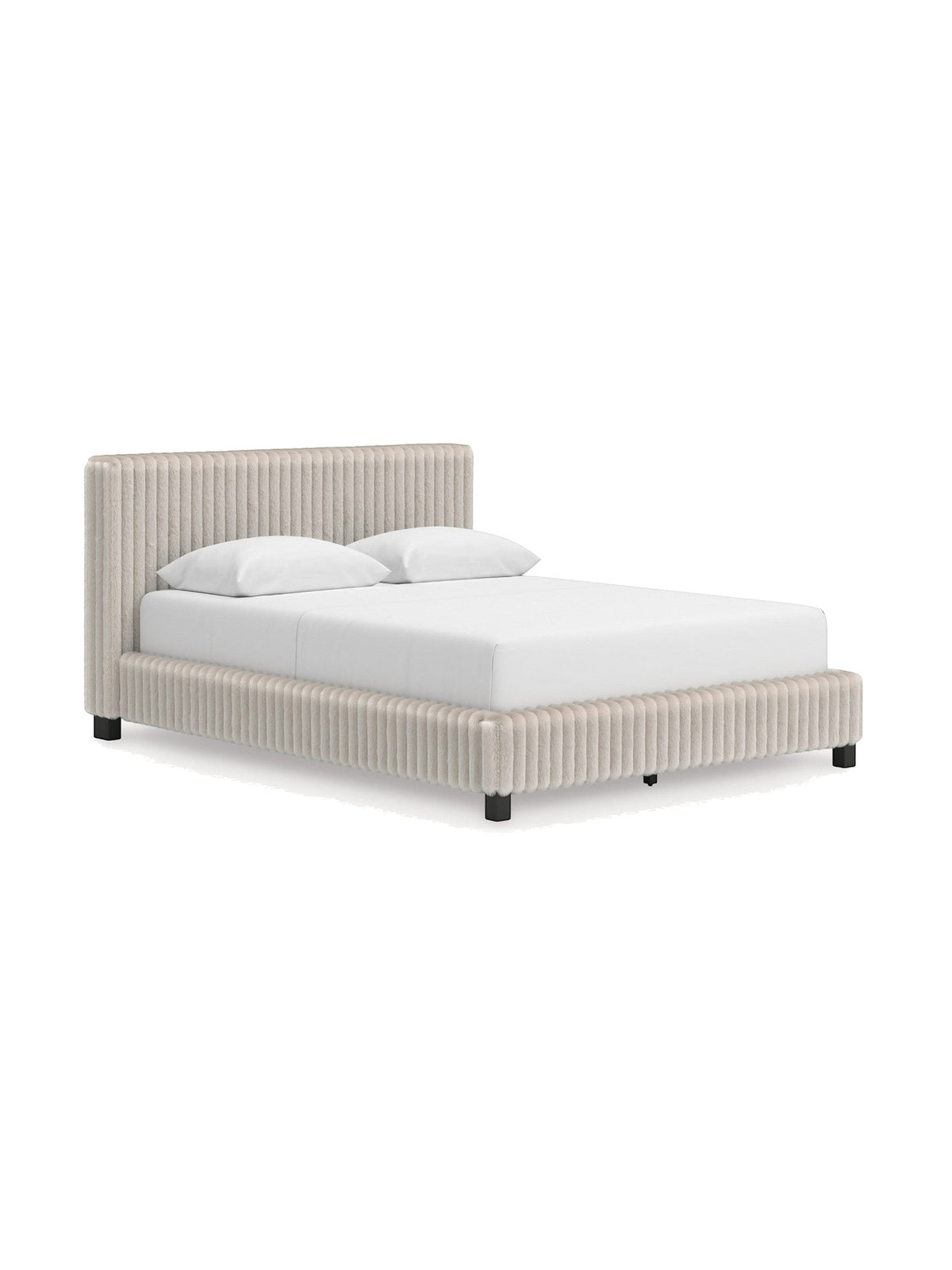 Grand lit Chloe TOCO Meubles en tissu gris texturé côtelé, design contemporain et chic.
