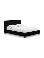 Grand lit Chloe TOCO Meubles en tissu noir texturé côtelé, design contemporain et chic.