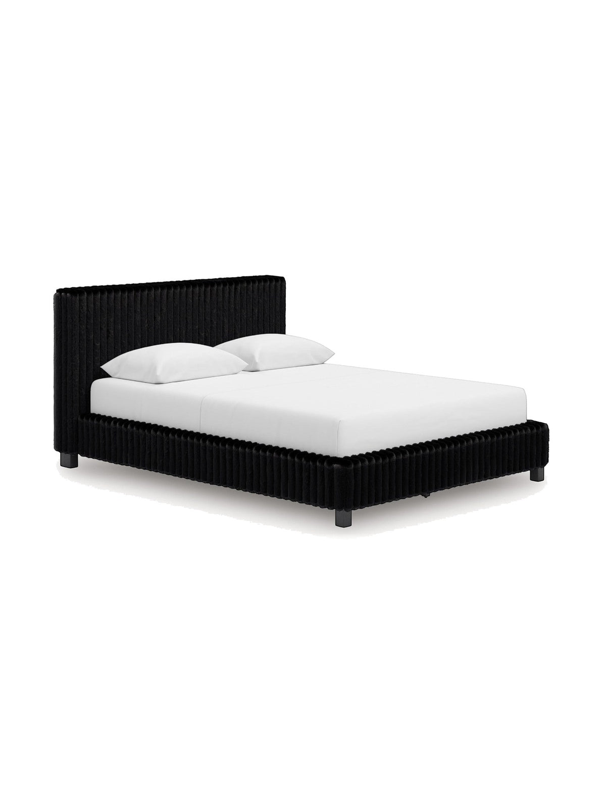 Grand lit Chloe TOCO Meubles en tissu noir texturé côtelé, design contemporain et chic.