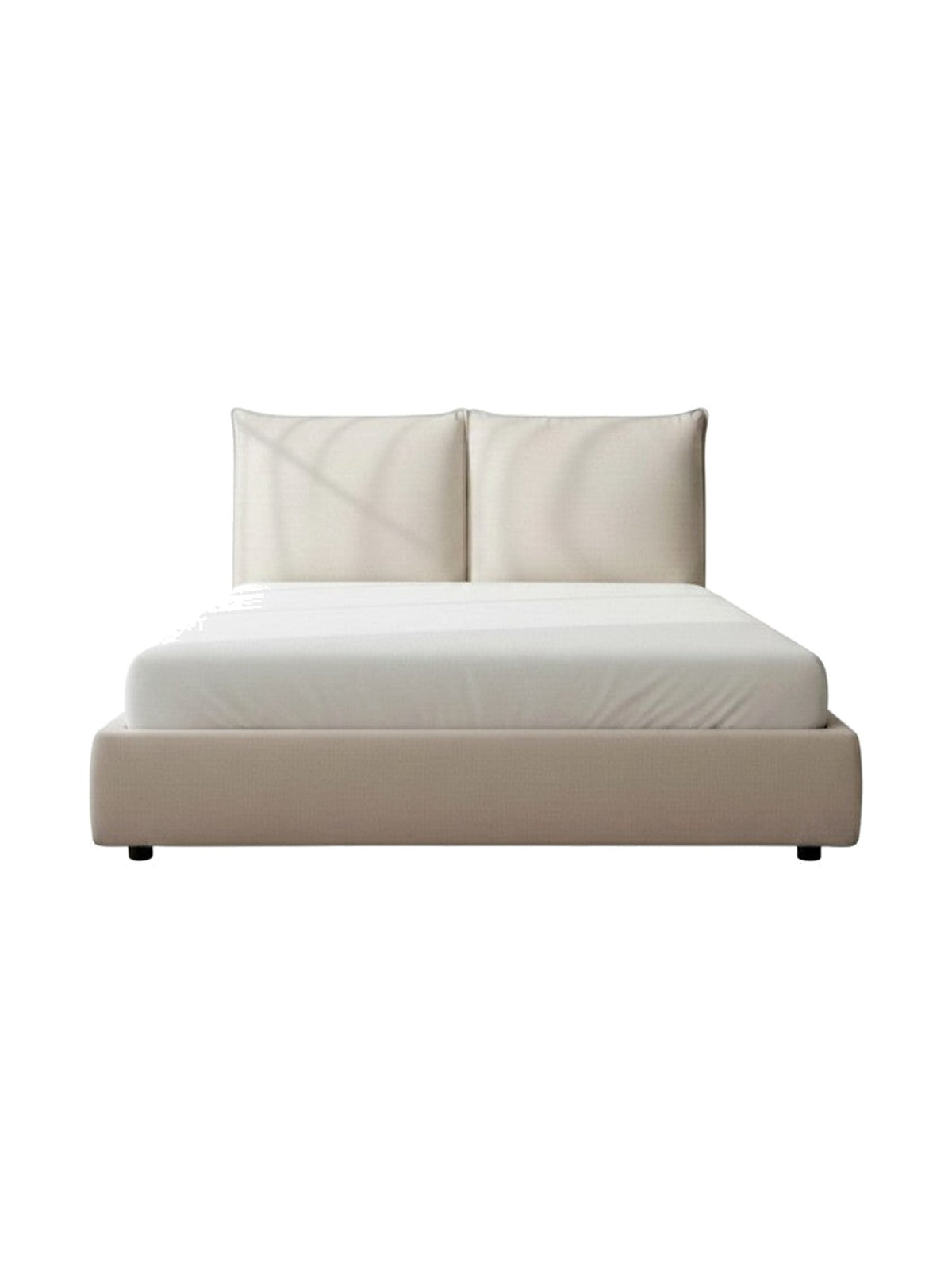 Grand lit TOCO Meubles Diego en tissu chenille beige avec tête de lit rembourrée au design minimaliste et moderne