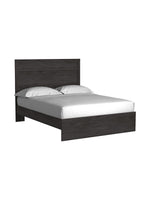 Grand lit Estelle TOCO Meubles anthracite imitation chêne avec tête de lit moulurée, style moderne.