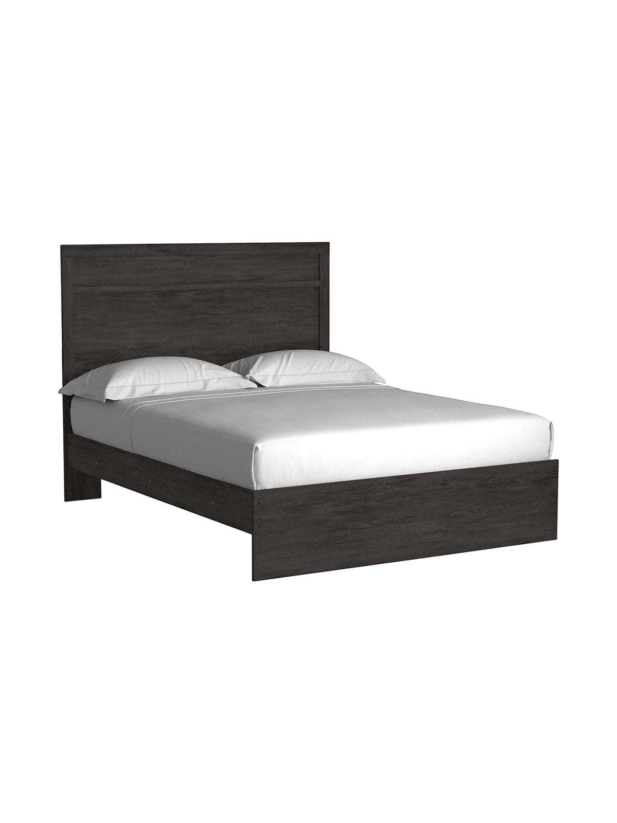 Grand lit Estelle TOCO Meubles anthracite imitation chêne avec tête de lit moulurée, style moderne.