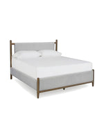 Grand lit Flora TOCO Meubles avec tête de lit rembourrée grise et structure en bois massif au design contemporain