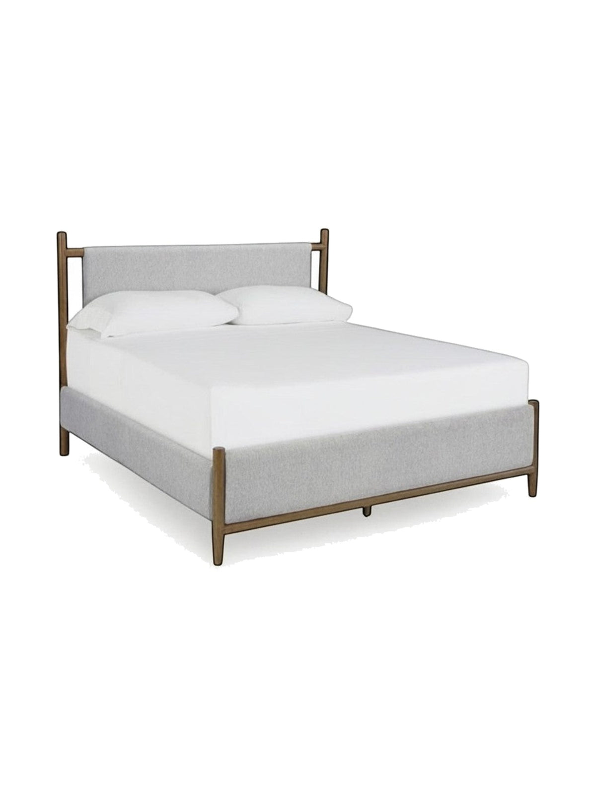 Grand lit Flora TOCO Meubles avec tête de lit rembourrée grise et structure en bois massif au design contemporain