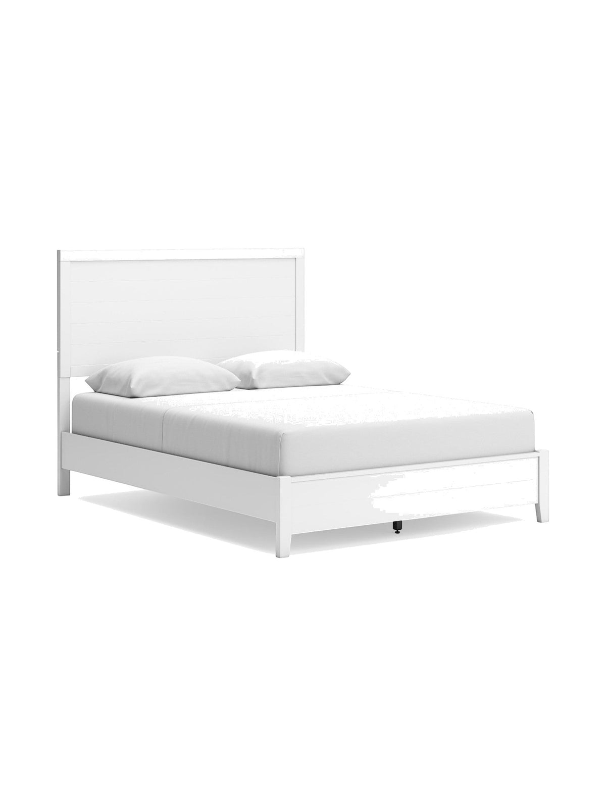 Grand lit Gisele TOCO Meubles blanc au design contemporain avec tête de lit effet planches sur fond blanc