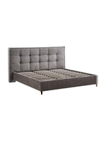 TOCO Meubles Lit plateforme Guilia gris en tissu bouclé capitonné avec lattes en bois et pieds noirs discrets.