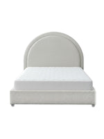 Lit double TOCO Meubles Ivy avec tête de lit arrondie rembourrée en tissu bouclé crème pour une chambre moderne
