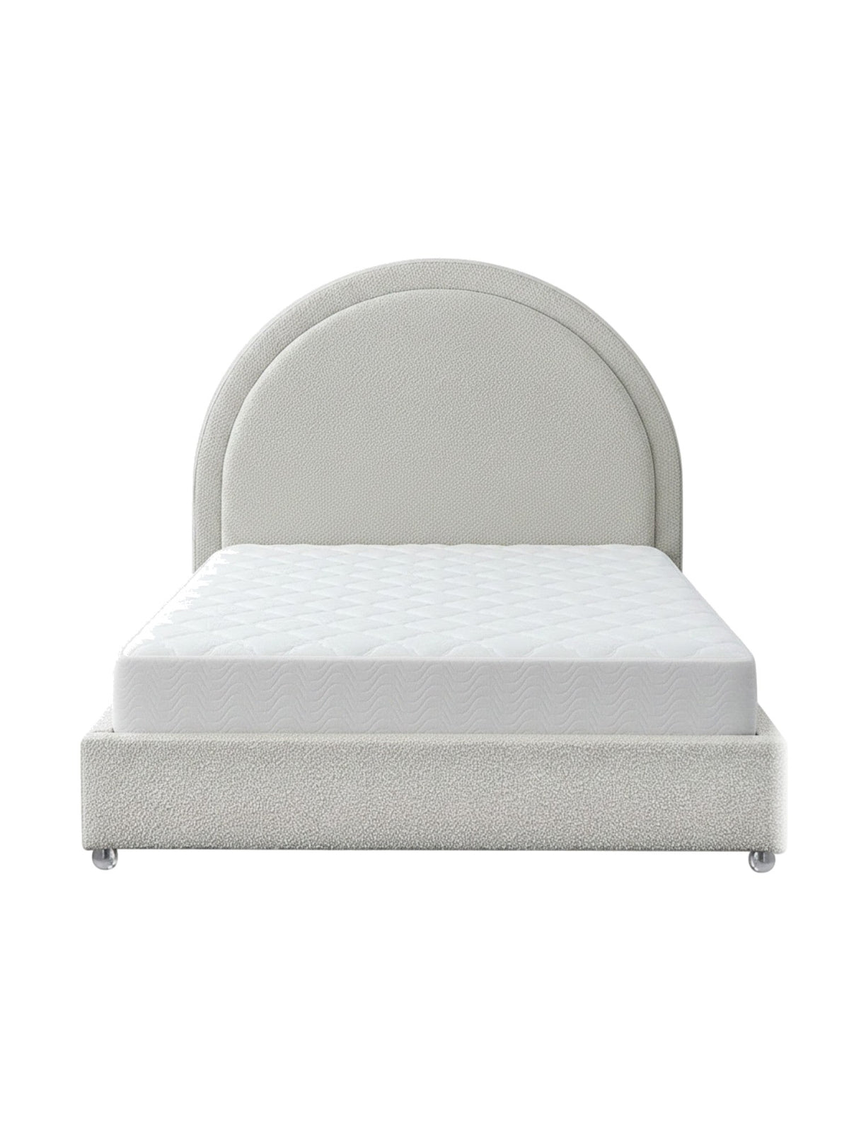 Lit double TOCO Meubles Ivy avec tête de lit arrondie rembourrée en tissu bouclé crème pour une chambre moderne