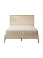 Lit double TOCO Meubles Joaquin au style Mid-Century moderne en mélamine effet bois clair avec tête de lit épurée