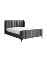 Lit double TOCO Meubles Juliette en velours gris avec tête de lit capitonnée et pieds en métal noir