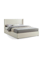 Grand lit Lucia TOCO Meubles en velours crème avec tête de lit ailée capitonnée et espace de rangement intégré