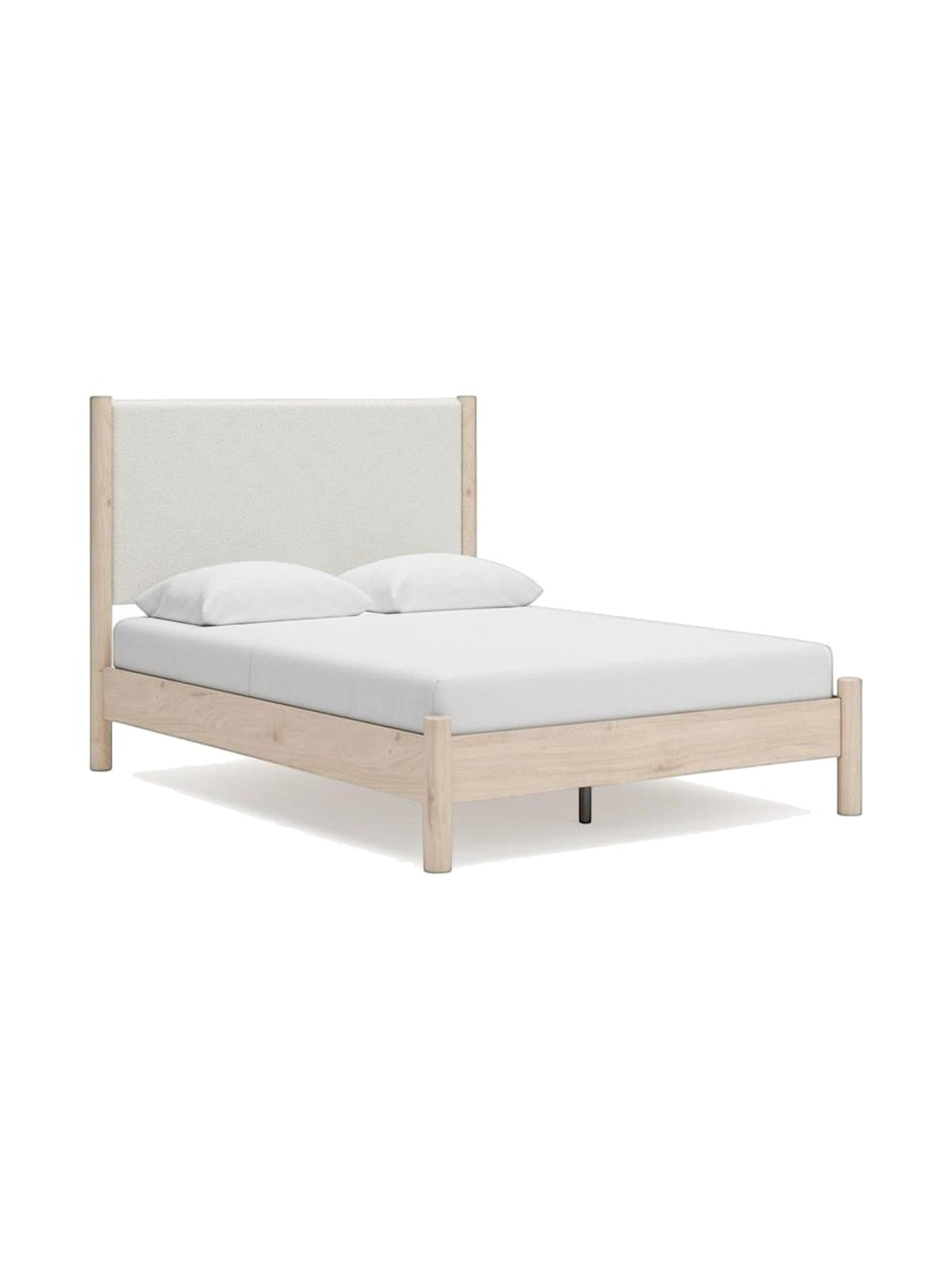 Grand lit Margot TOCO Meubles avec tête de lit rembourrée beige et cadre en bois clair au style boho minimaliste