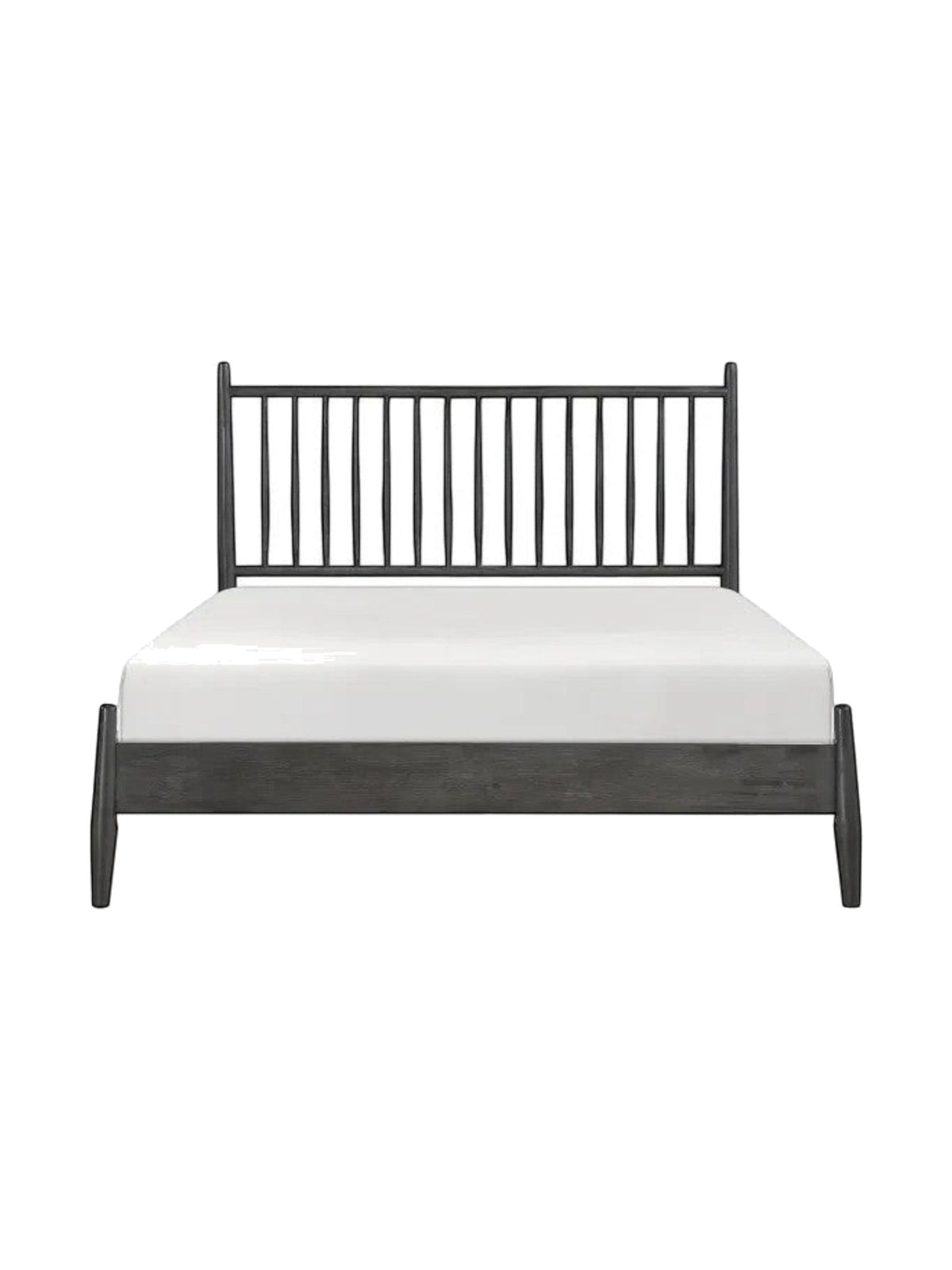 Lit plateforme TOCO Meubles Paolo en bois noir avec tête de lit à lattes verticales style Mid-Century Modern