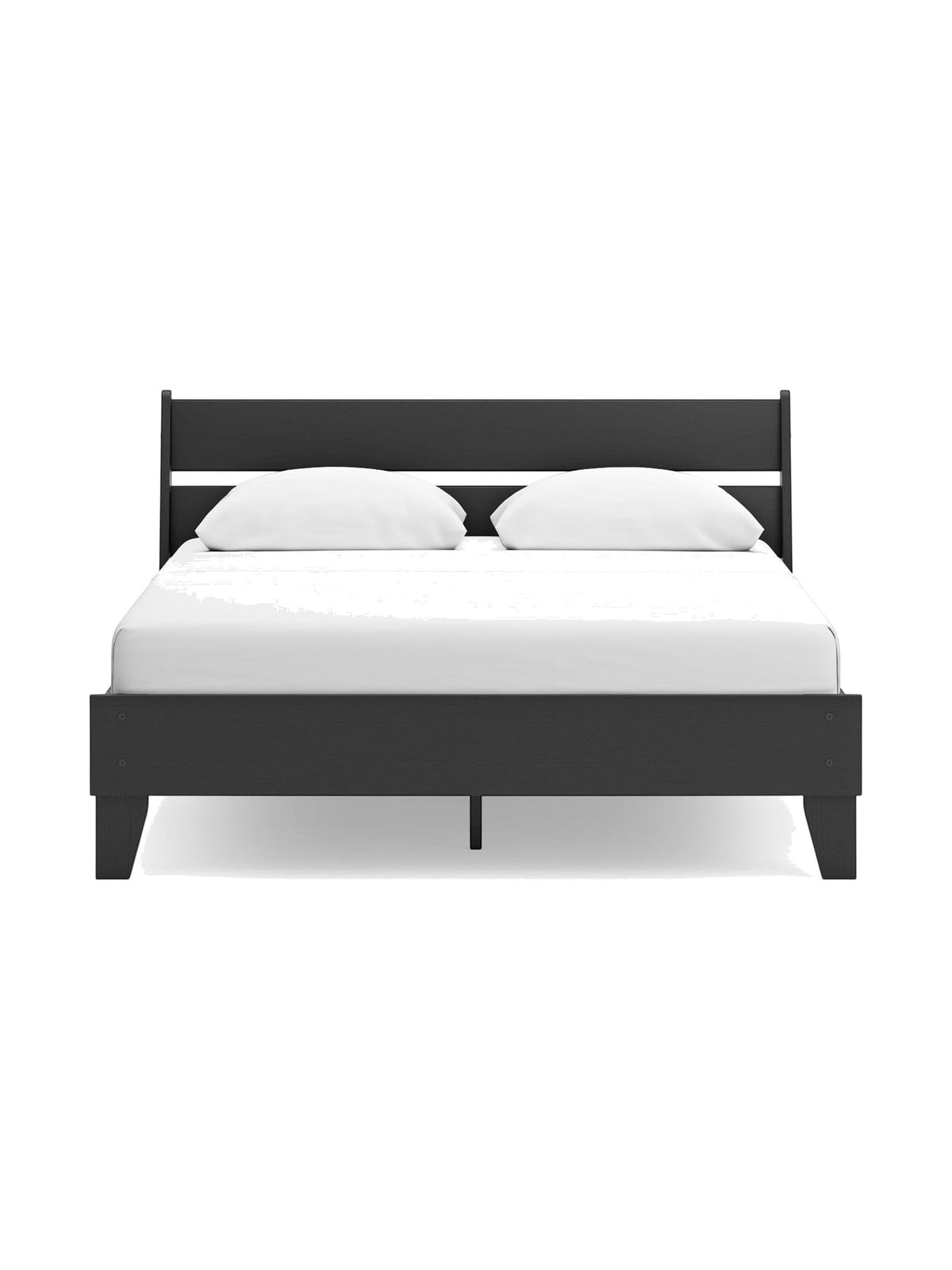 Grand lit Solene TOCO Meubles noir au design contemporain épuré avec tête de lit à lattes pour chambre moderne