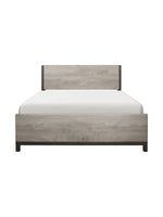 Lit double TOCO Meubles Stella gris imitation bois avec détails en métal peint pour une chambre contemporaine