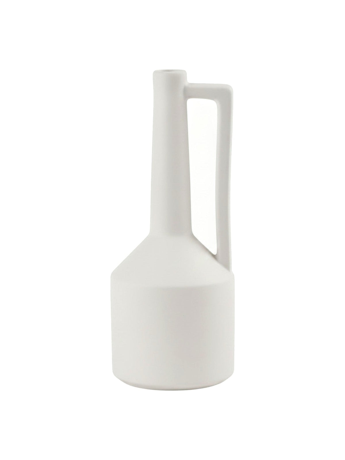 Grand vase en céramique blanche Burton de TOCO Meubles avec une anse latérale élégante et un design minimaliste
