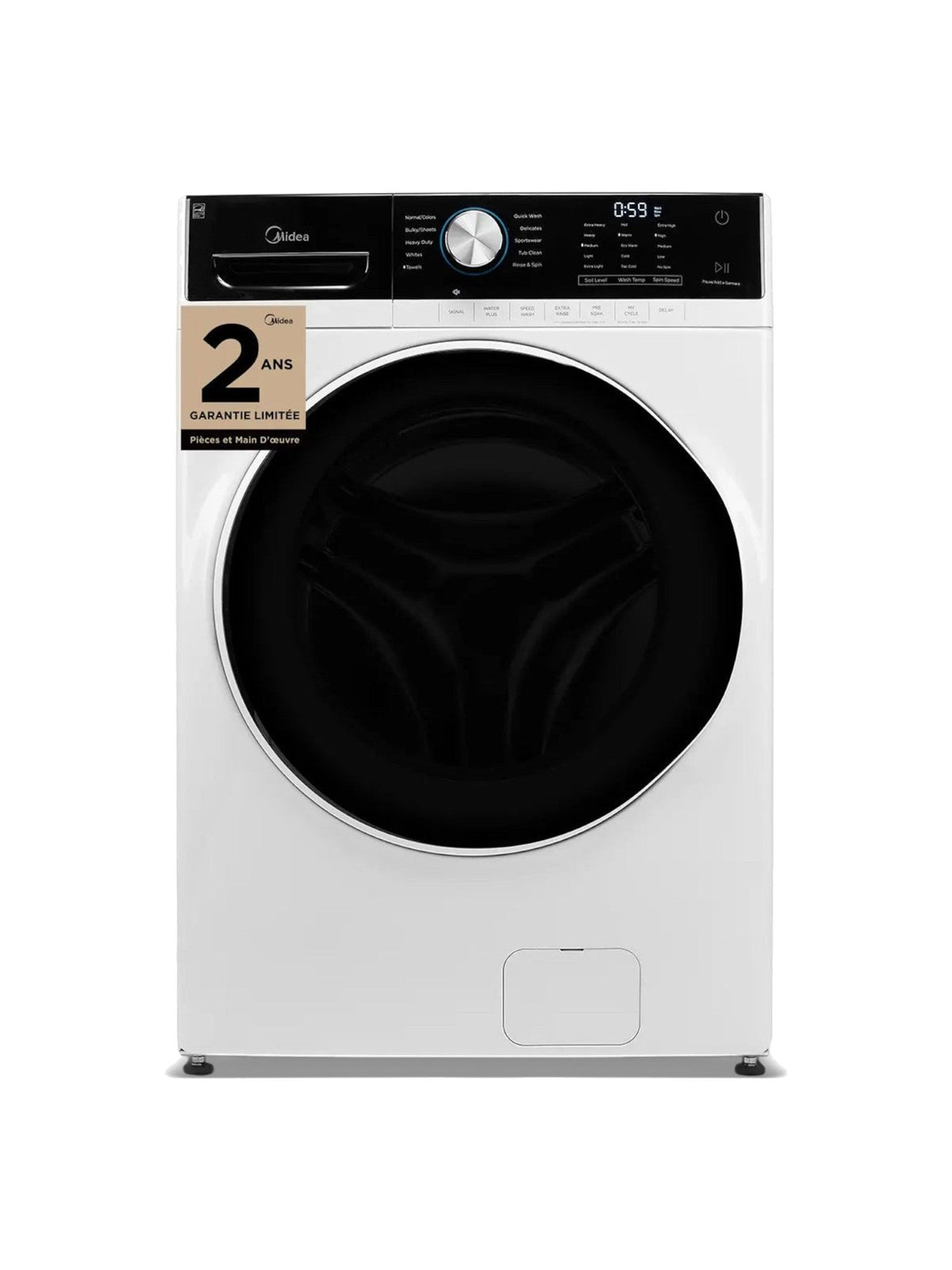Laveuse à chargement frontal TOCO Meubles de 5,2 pi³ avec finition blanche, porte noire et panneau de contrôle tactile
