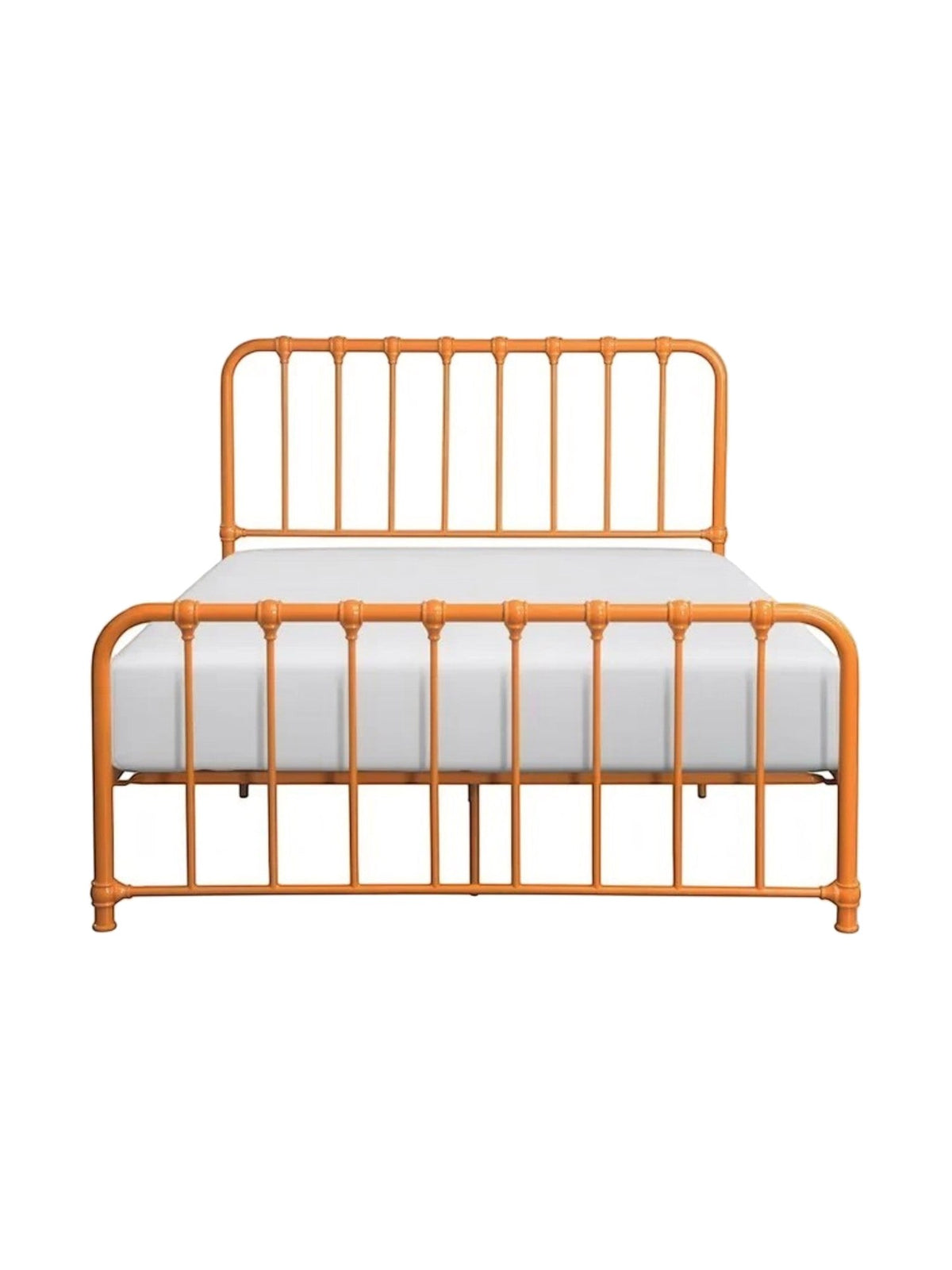 Lit double orange en métal de TOCO Meubles avec barreaux verticaux et design classique.