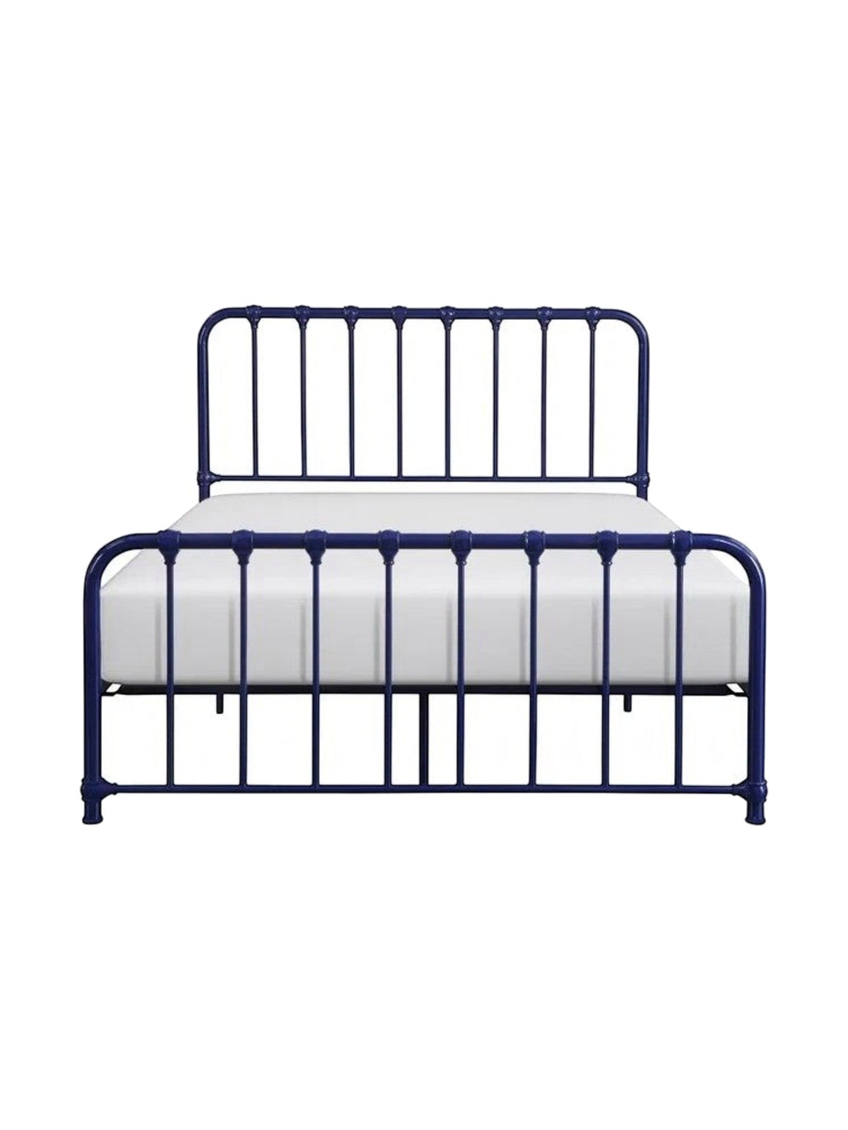 Lit double bleu marine en métal TOCO Meubles, style vintage avec barreaux et pieds arrondis.