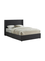 Lit double Elena TOCO Meubles en velours gris avec tête de lit ailée capitonnée et espace de rangement intégré