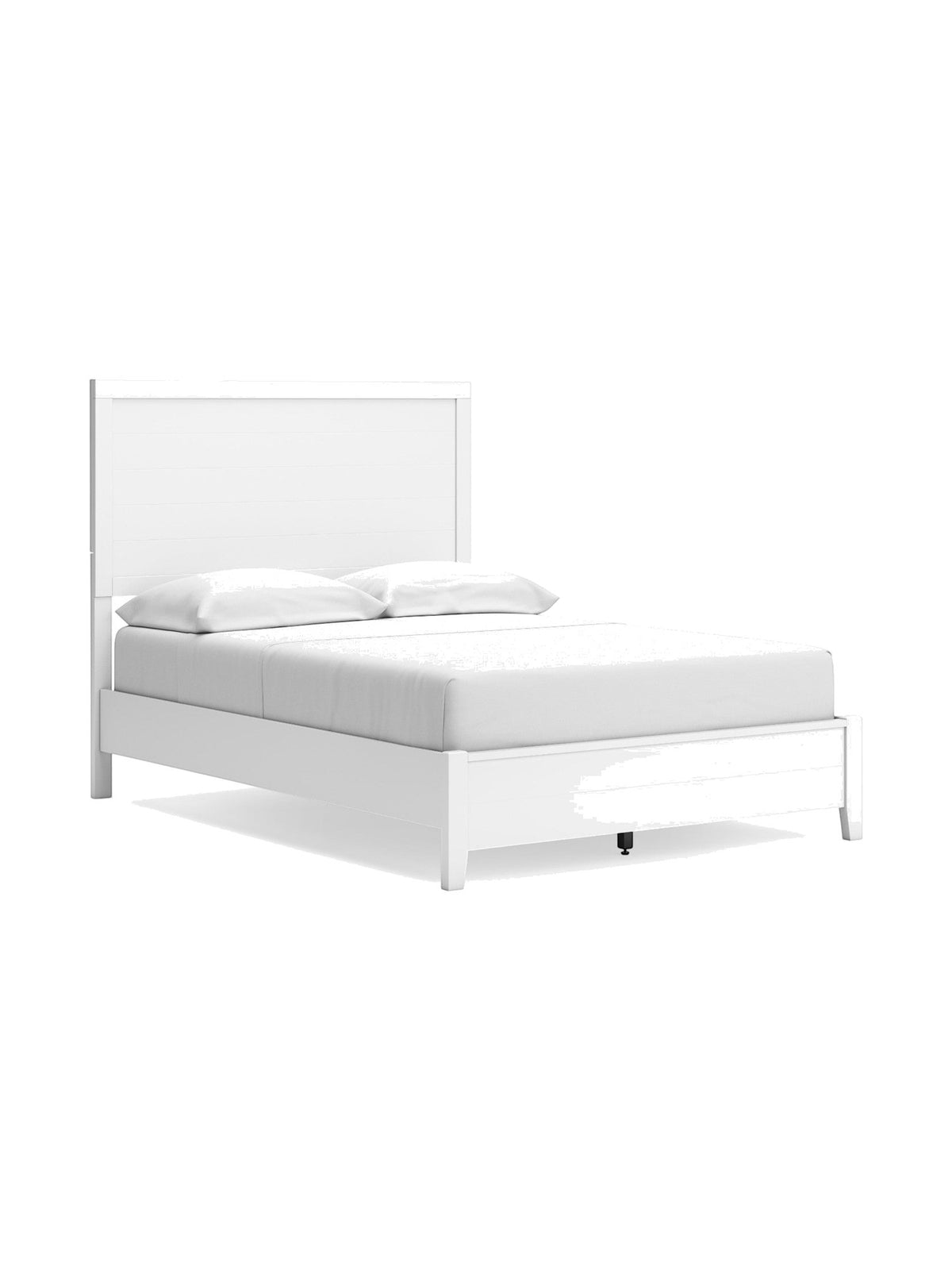 Lit double Gisele blanc TOCO Meubles avec tête de lit à lattes et finition épurée, style contemporain.