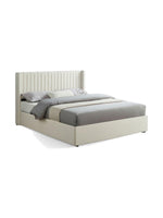Lit double Lucia TOCO Meubles en velours crème avec tête de lit ailée capitonnée et espace de rangement intégré