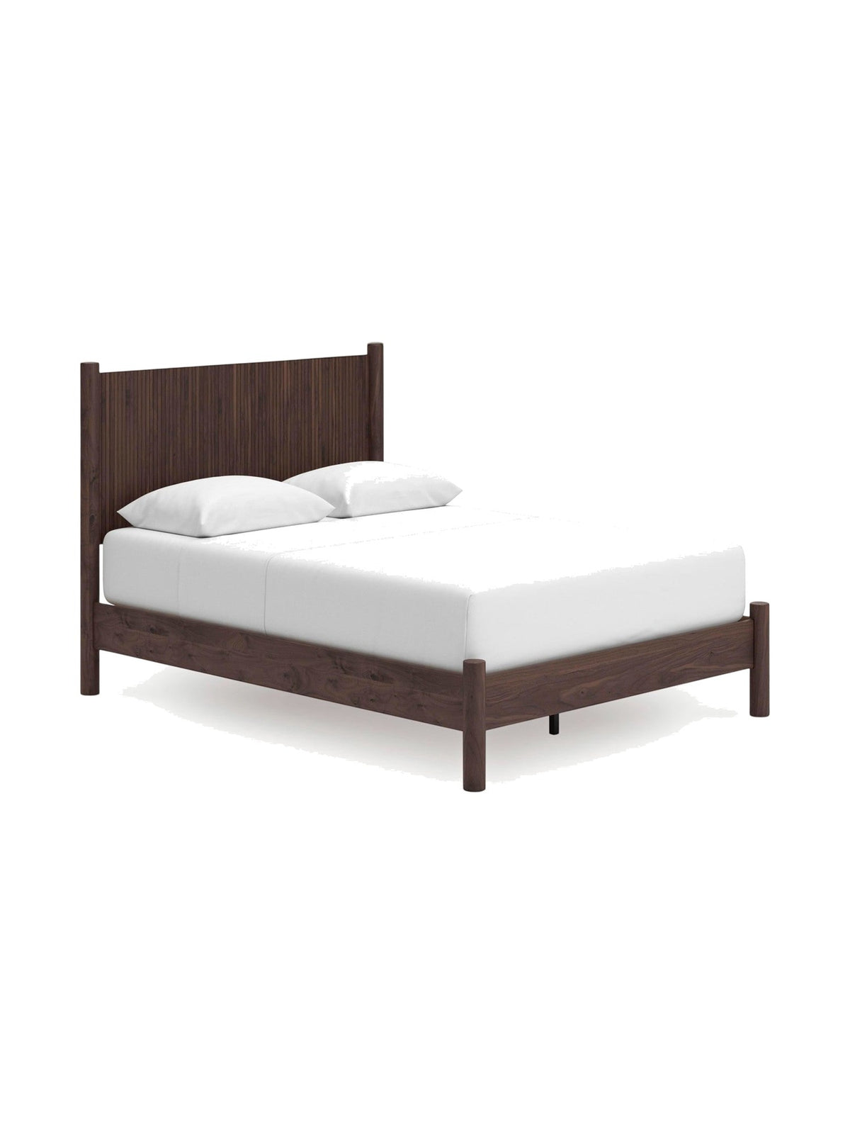 Lit double Maya TOCO Meubles en bois brun foncé avec tête de lit au design rétro et épuré pour chambre bohème