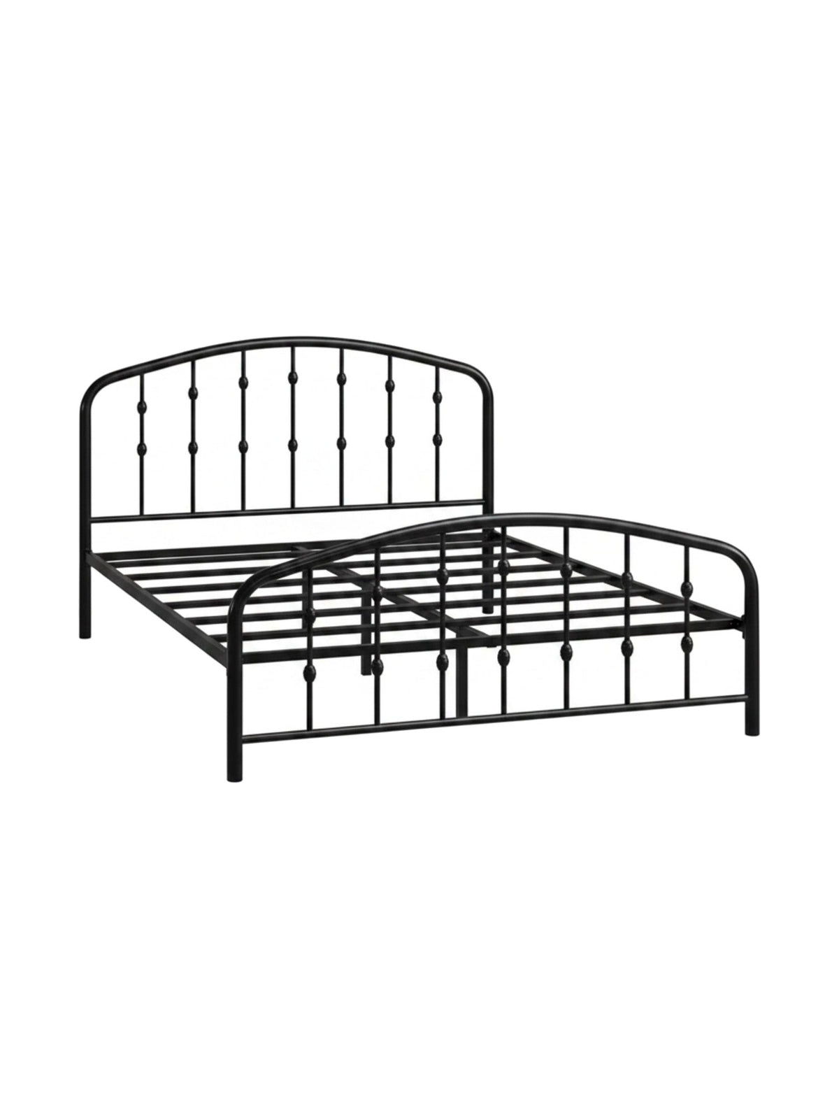 Lit double Nina TOCO Meubles en acier noir avec structure plateforme minimaliste et tête de lit arrondie