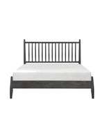 Lit double Paolo TOCO Meubles en bois gris foncé avec tête de lit à lattes verticales et design plateforme.