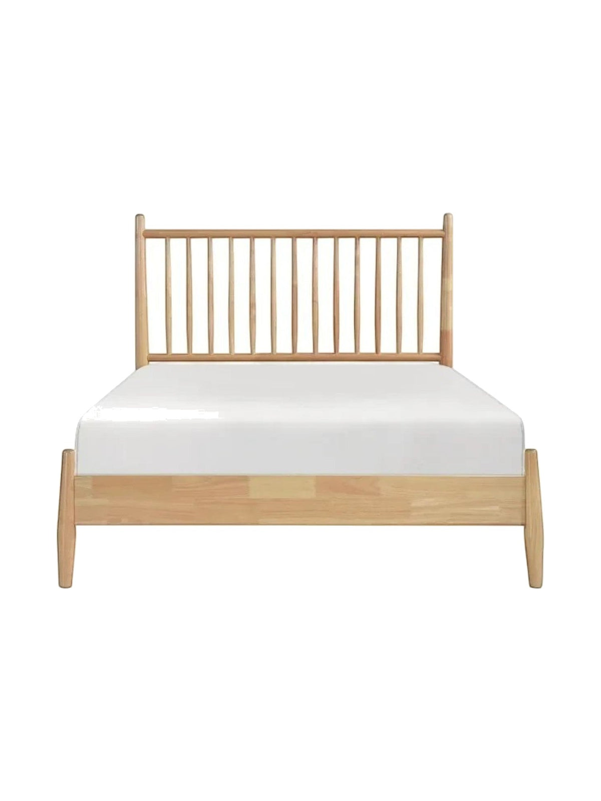 Lit double Paolo en bois naturel TOCO Meubles avec tête de lit à lattes verticales et profil bas.