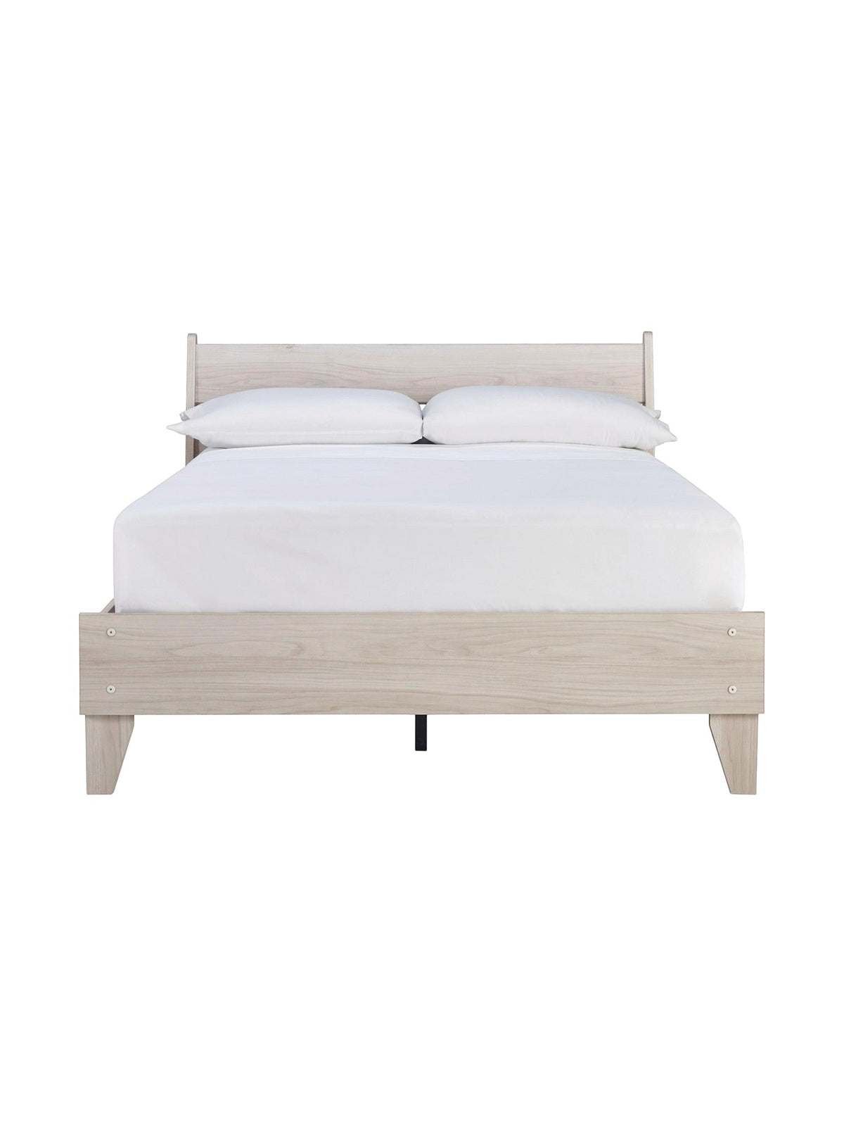 Lit double Solene en bois clair avec tête de lit et pieds inclinés, par TOCO Meubles. Style contemporain.