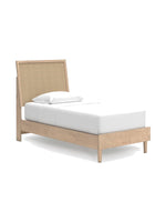 TOCO Meubles Lit simple Olive en bois clair avec tête de lit en cannage beige