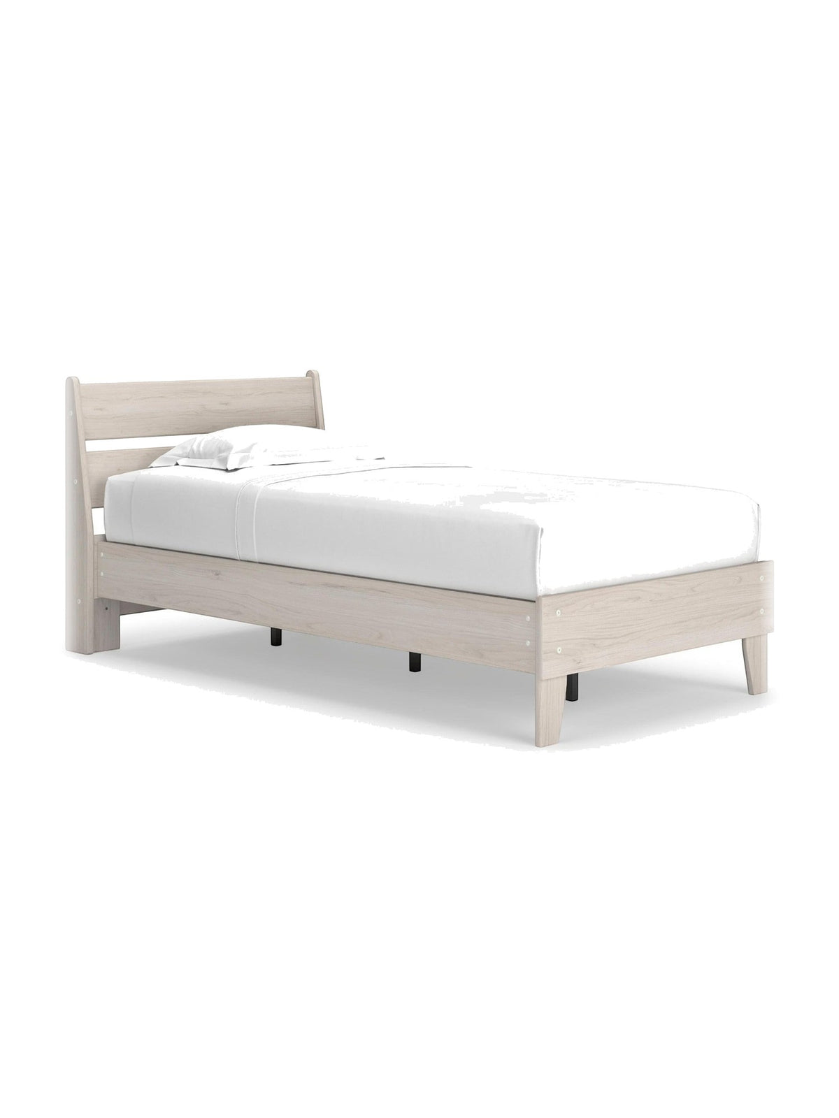 Lit simple Solene en bois clair de TOCO Meubles, design contemporain avec tête de lit incurvée et pieds fuselés.