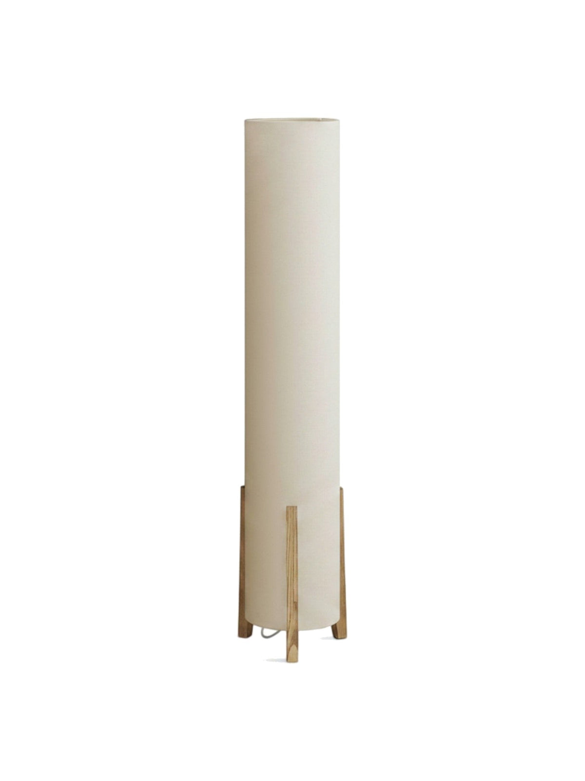 Lampadaire cylindrique Luméa de TOCO Meubles avec abat-jour en tissu beige et pieds en bois clair